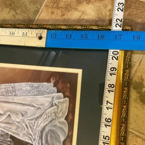 VTG Home & Garden Party Victorian Wedding Theme Gold Art Frame 18”x22” Signed - Picture 7 of 9